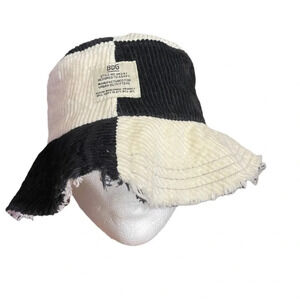 Urban outfitters BDG checkered raw edge black and white corduroy bucket hat